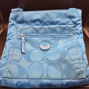 Coach Signature Nylon Crossbody Bag Women Blue Good Monogram File Bag
